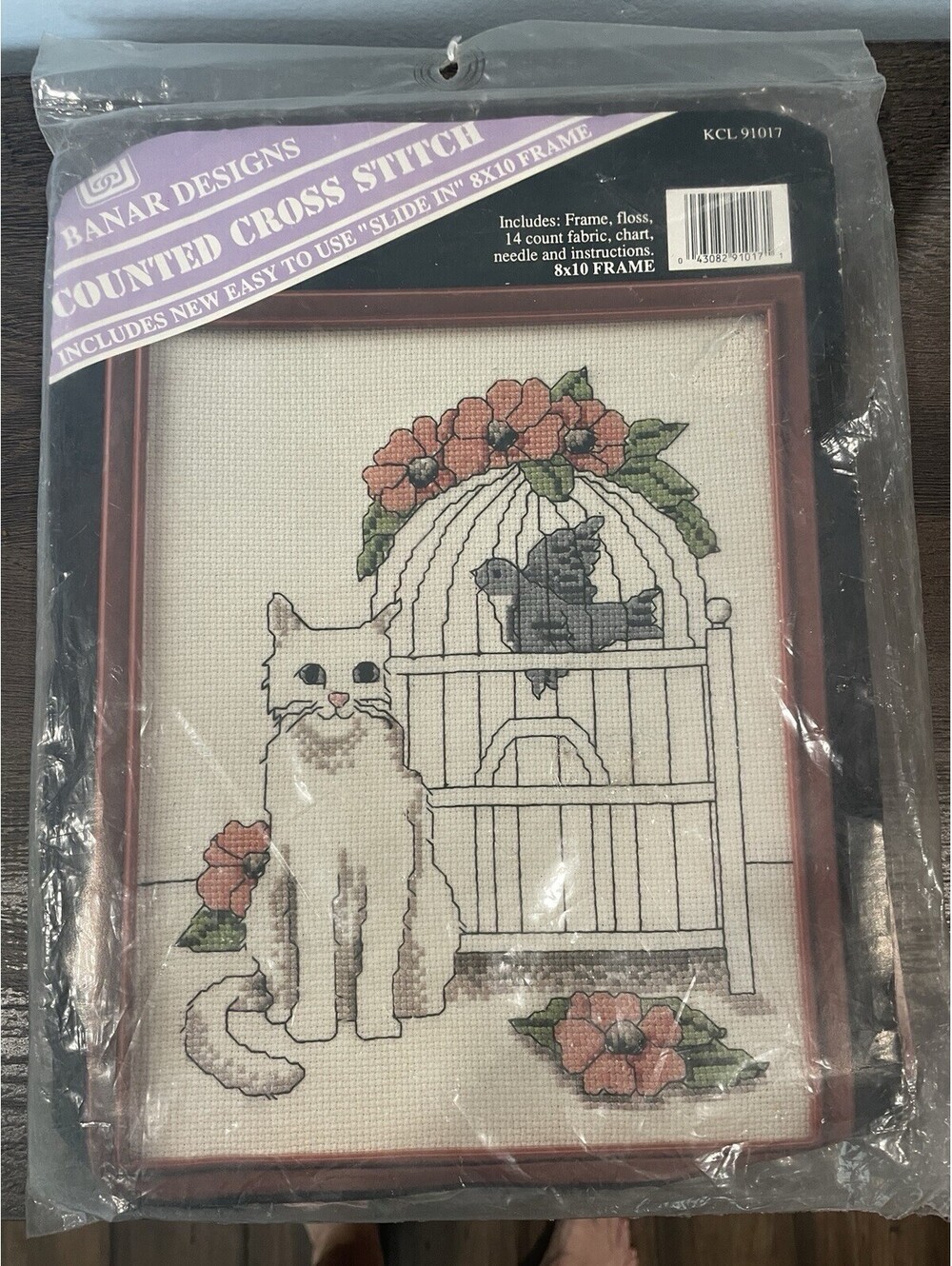 Banar Designs Counted Cross Stitch Cat & Bird in Cage 8x10